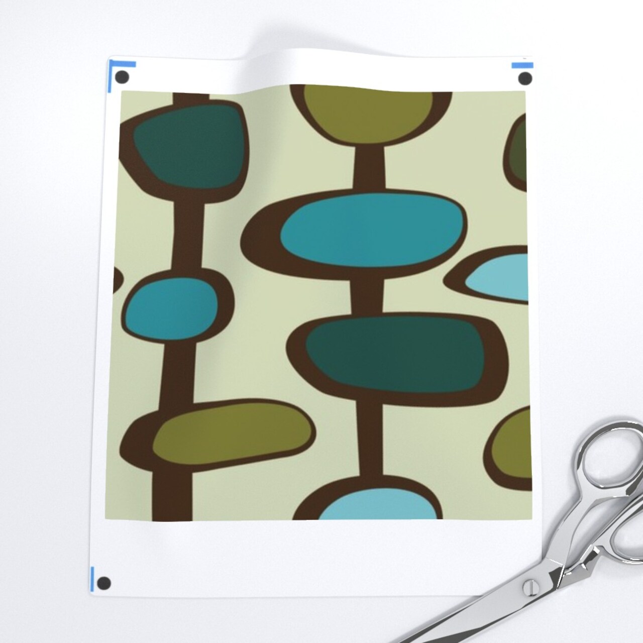 Teal Mid Century Retro Vintage 1950S Geometric Blue Green Modern Olive Abstract Custom Printed Fabric by Spoonflower Various Fabrics by the Yard or Fat Quarter